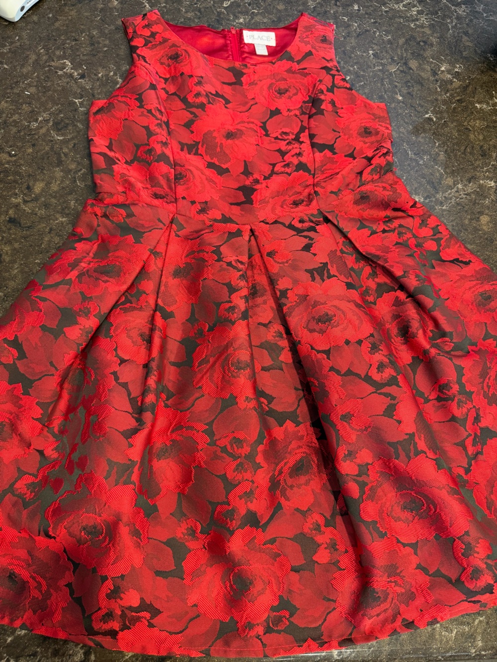 The Children's Place Red and Black Floral Jacquard Party Dress